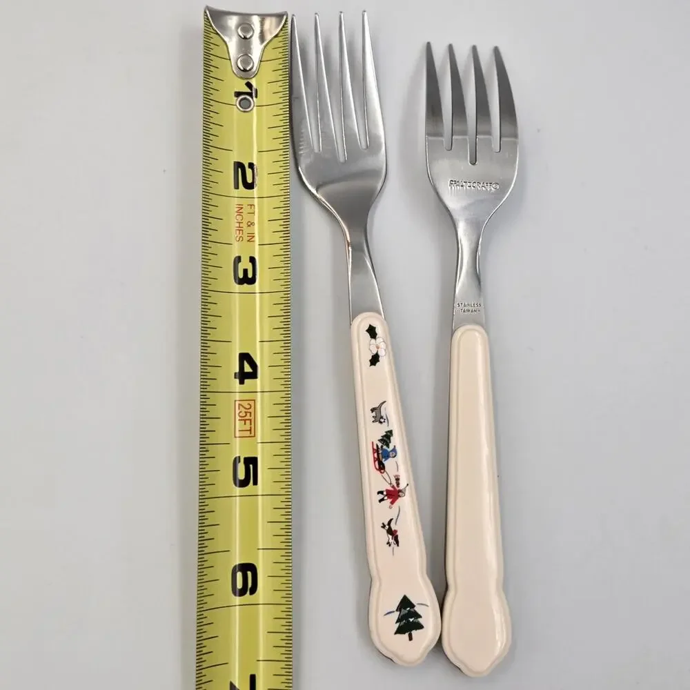 Two Pfaltzgraff Snow Village Stainless Steel Salad Fork Replacements